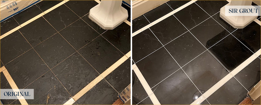 Bathroom Floor Before and After a Tile Cleaning in Winter Garden, FL