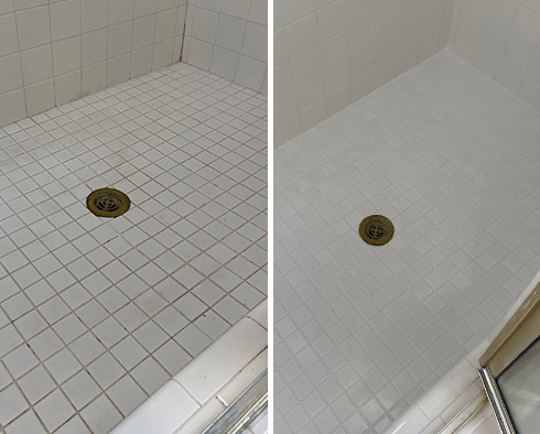 Shower Before and After a Grout Cleaning in Kissimmee, FL