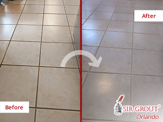 Before and after Picture of a Grout Cleaning Job in Orlando, FL