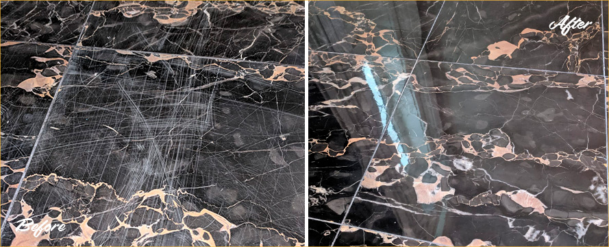 Picture of a Marble Floor Before and After a Stone Honing Process in Winter Park, FL