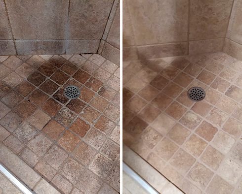 Before and After Picture of a Stone Shower in Orlando, FL