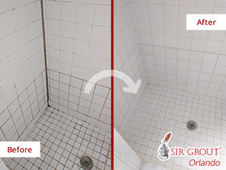 Before and After Picture of a Tile and Grout Cleaning Job in Orlando, FL