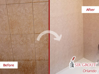 Picture of a Tile Shower Before and After a Tile Cleaning Service in Orlando, FL