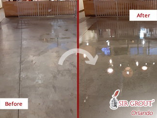 Image Showing How a Restaurant Concrete Floor Underwent a Drastic Change Thanks to Our Orlando Stone Cleaning Services