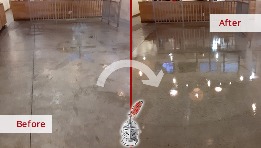 Image Showing How a Restaurant Concrete Floor Underwent a Drastic Change Thanks to Our Orlando Stone Cleaning Services