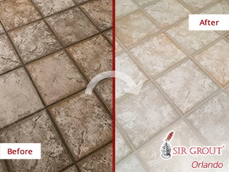 Before and After Image of a Floor After a Grout Sealing in Orlando, FL