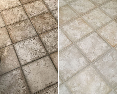 Before and After Image of a Floor After a Grout Sealing in Orlando, FL