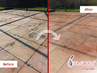 Image of an Outdoor Floor Before and After a Grout Sealing in Winter Garden