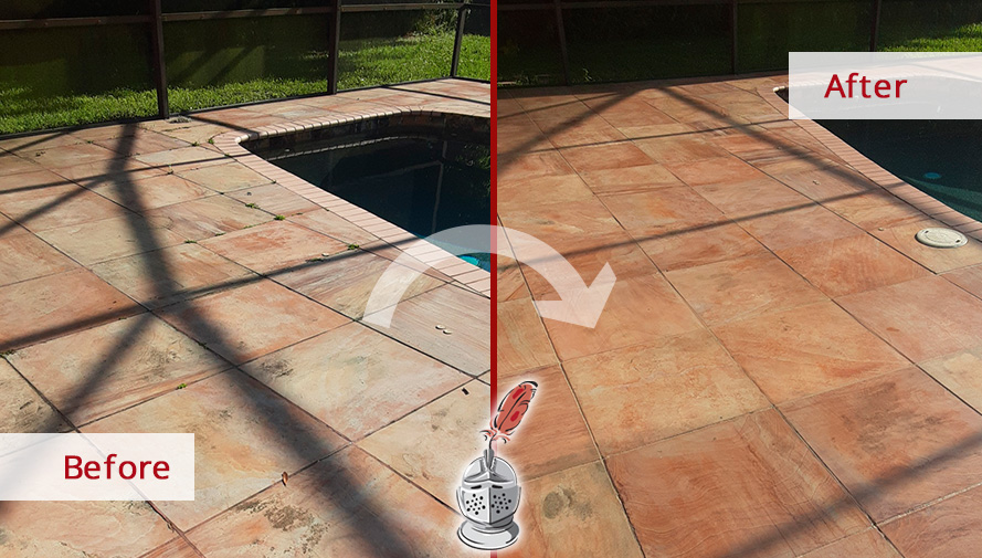Image of an Outdoor Floor Before and After a Superb Grout Sealing in Winter Garden