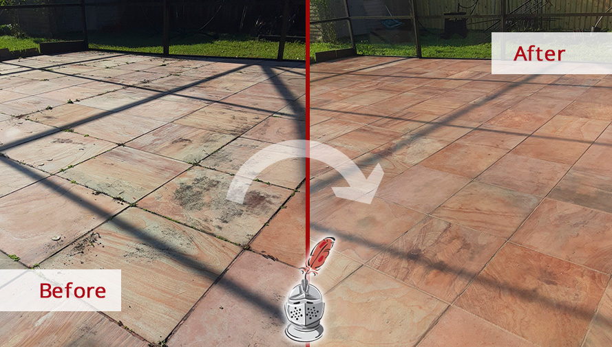 Image of an Outdoor Floor Before and After a Professional Grout Sealing in Winter Garden