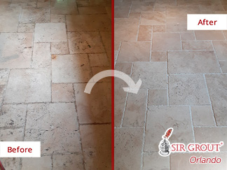 Travertine Tiles Before and After a Stone Cleaning Service in Winter Park