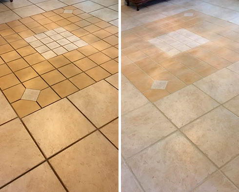 Before and After Our Living Room Floor Grout Cleaning in Orlando, FL