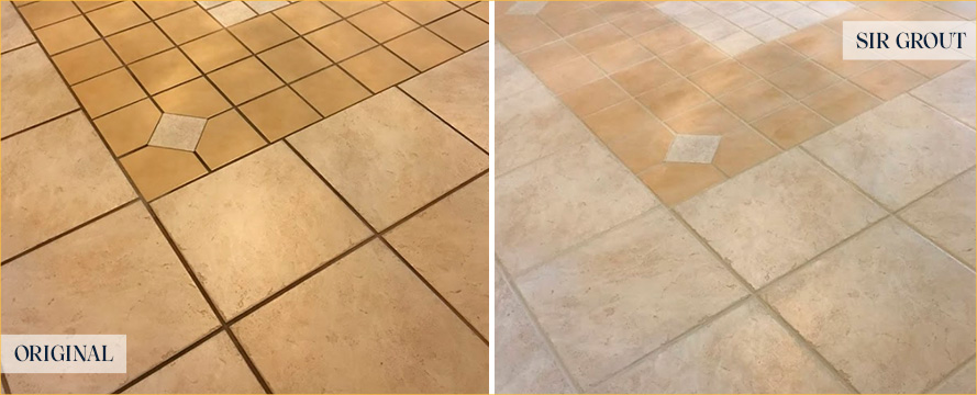 Before and After Our Living Room Floor Grout Cleaning in Orlando, FL