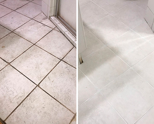 Bathroom Floor Before and After Grout Sealing in Orlando