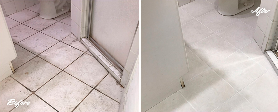 Bathroom Floor Before and After Grout Sealing in Orlando
