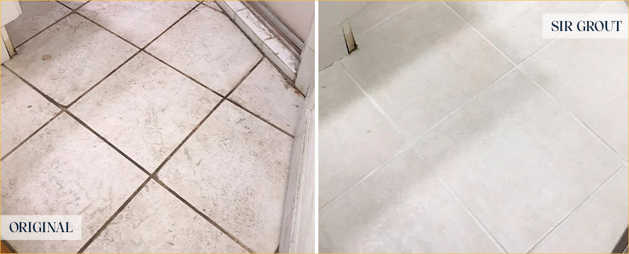 Bathroom Floor Before and After Grout Sealing in Orlando