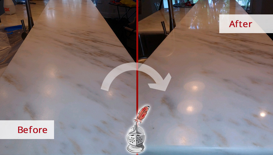 Kitchen Countertop Before and After an Astonishing Stone Polishing in Winter Park, FL