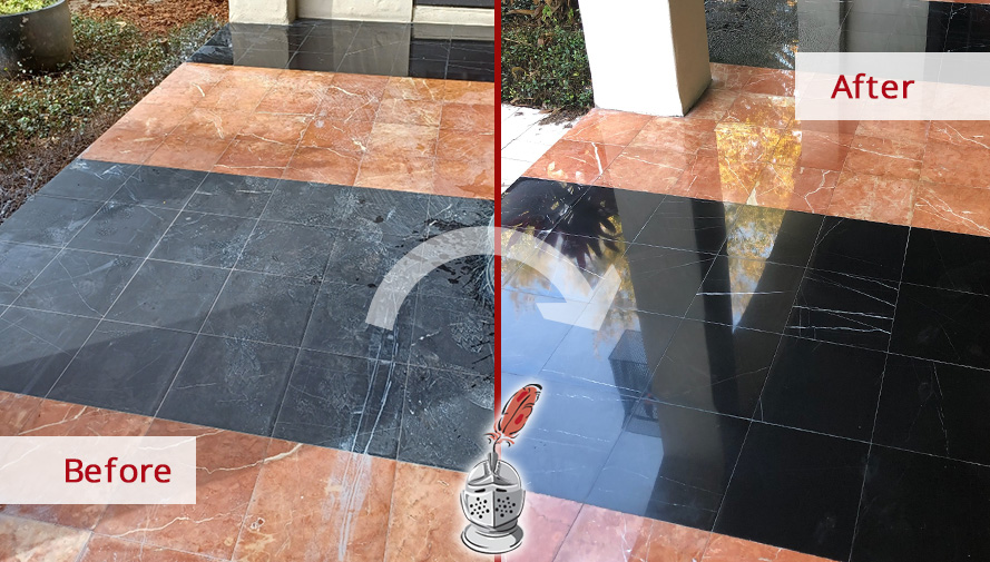 Marble Floor Before and After a Stone Cleaning in Winter Park