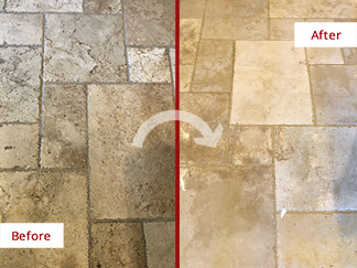 Travertine Floor Before and After Our Stone Cleaning in Winter Park, FL
