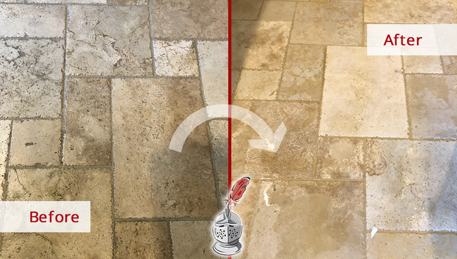 Travertine Floor Before and After Our Stone Cleaning in Winter Park, FL