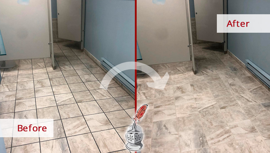 Ceramic Tile Floor from Men's Restroom Before and After a Grout Sealing in Apopka