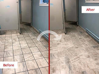 Ceramic Tile Floor from Men's Restroom Before and After a Grout Sealing in Apopka