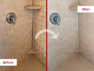 Shower Before and After Our Tile and Grout Cleaners in Windermere, FL