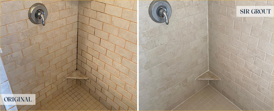 Shower Before and After Our Tile and Grout Cleaners in Windermere, FL