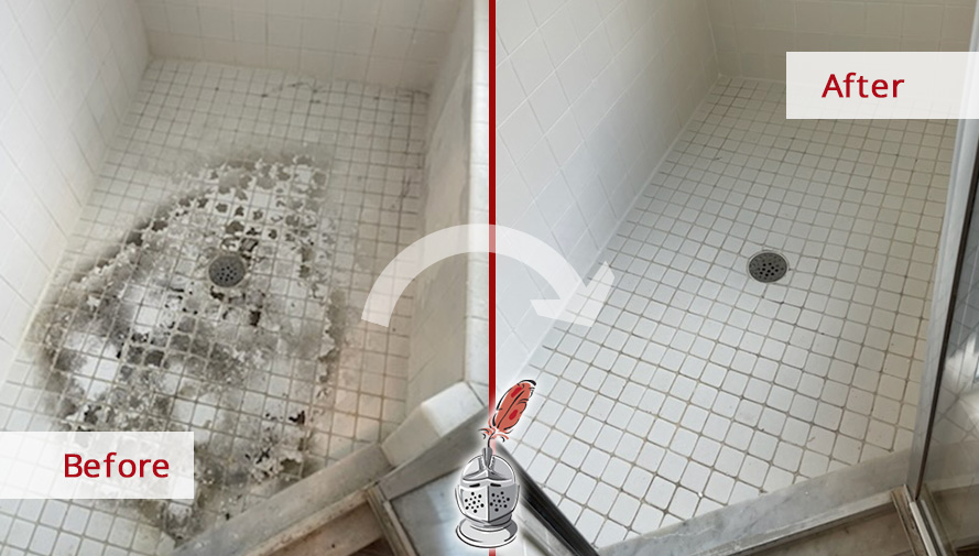 Shower Before and After Our Hard Surface Restoration Services in Orlando, FL