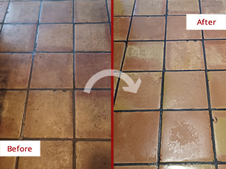 Saltillo Floor Before and After a Tile Cleaning in Winter Park