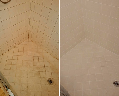 Shower Before and After Our Grout Cleaning in College Park, FL