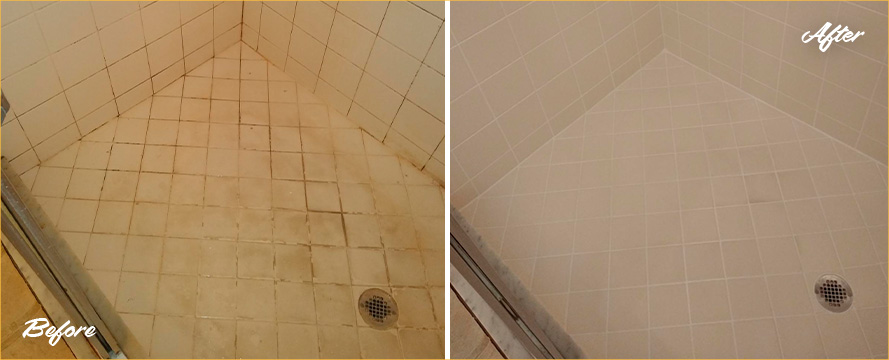 Shower Before and After Our Grout Cleaning in College Park, FL