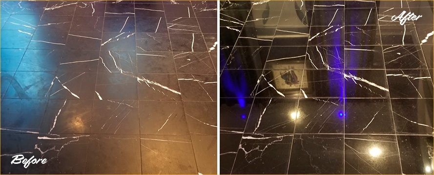 Marble Floor Before and After Our Stone Polishing in Orlando, FL