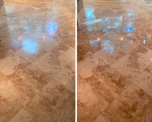 Floor Before and After a Stone Sealing in Winter Garden, FL