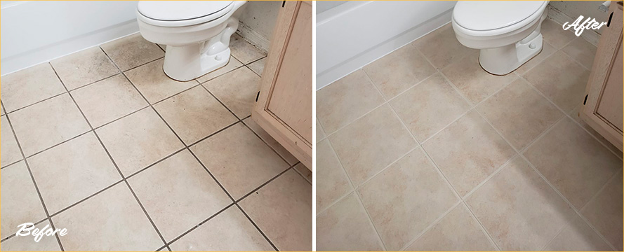 Bathroom Before and After a Tile Cleaning in Orlando, FL