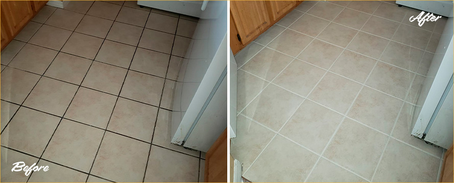 Kitchen Floor Before and After a Tile Cleaning in Orlando, FL