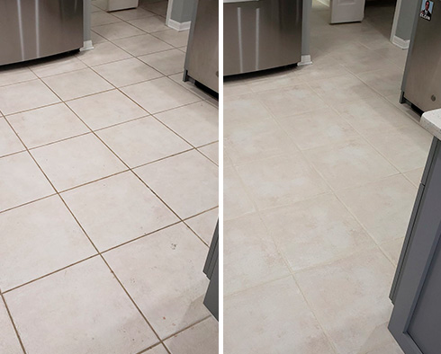 Kitchen Floor Before and After a Grout Cleaning in Orlando