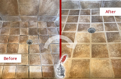 Before and After Picture of Shower Grout Cleaning and Sealing on a Shower with Mold and Mildew