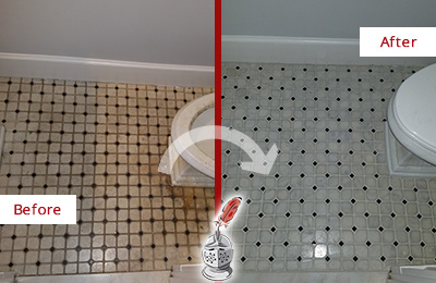 Before and After Picture of a Bay Hill Bathroom Tile and Grout Cleaned to Remove Stains