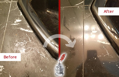 Before and After Picture of a Apopka Marble Countertop Cleaned to Remove Deep Dirt