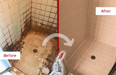 Sir Grout Restored This Ocoee Tile Bathroom to Repair Water Damage Before and After Picture of a Ocoee Hard Surface Restoration Service on a Tile Bathroom to Repair Water Damage