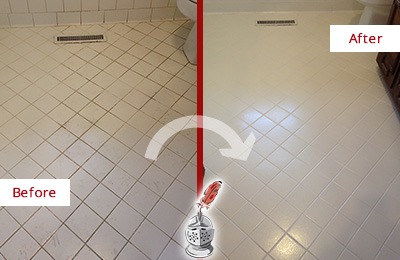 Sir Grout Seals the Grout of this Lake Butler White Bathroom Floor for Extra Protection Before and After Picture of a Lake Butler White Bathroom Floor Grout Sealed for Extra Protection