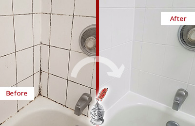 Before and After Picture of a St. Cloud Tub with Sealed Grout to Eliminate Mold