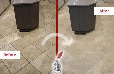 Before and After Picture of a St. Cloud Kitchen Floor Grout Sealed to Remove Stains