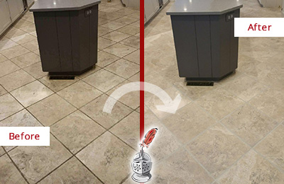 Sir Grout Seals this Stained Lake Butler Kitchen Floor Grout to Remove Stains Before and After Picture of a Lake Butler Kitchen Floor Grout Sealed to Remove Stains