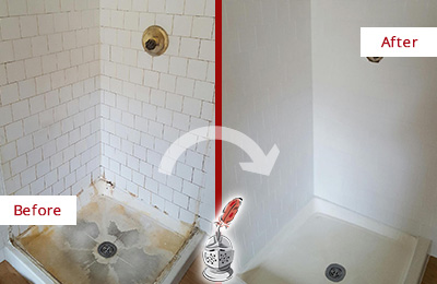 Sir Grout Cleans this Bay Hill Shower Cleaned to Eliminate Mold Before and After Picture of a Bay Hill Shower Cleaned to Eliminate Mold
