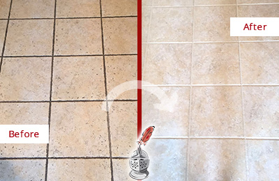 Before and After Picture of a Kissimmee Ceramic Floor Cleaned to Remove Soil